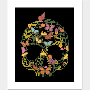 Skull Floral Butterflies Posters and Art